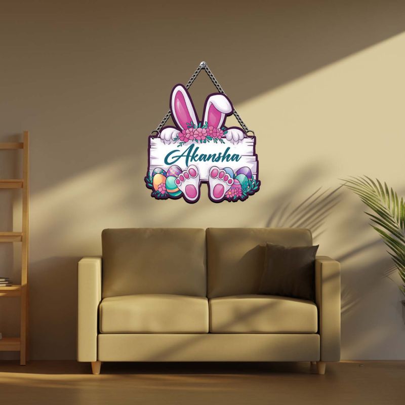 Personalized Easter Bunny Theme Wall Hanging Decoration Custom with Name Wall Art for Baby Nursery, Birthday Gift For Kids Kids Room Door & Wall Decor